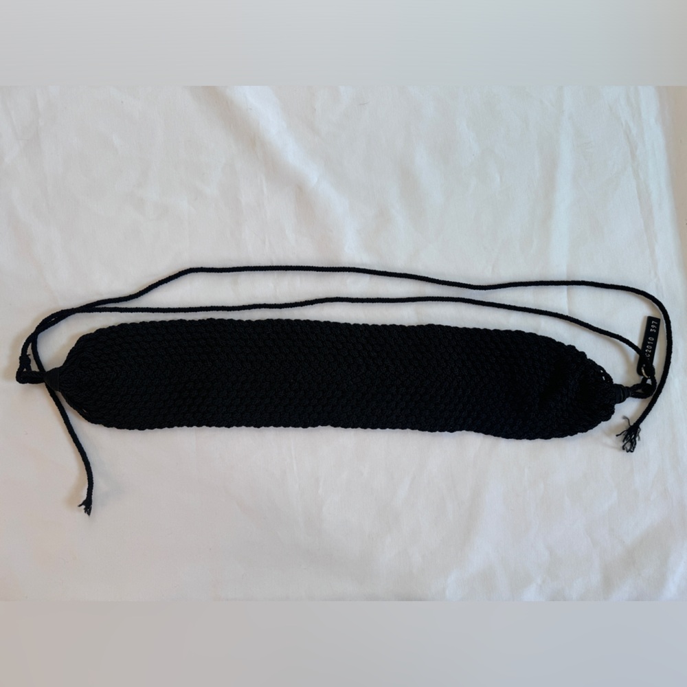 VTG Prada Milano Handmade Crochet Cummerbund Tuxedo Belt Knit Raw Edge Black Adj